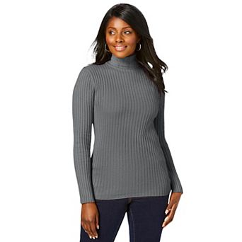 Jessica London Women's Plus Size Ribbed Cotton Turtleneck Sweater