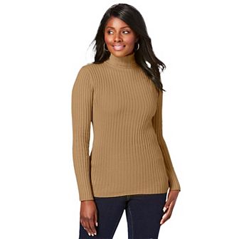 Jessica London Women's Plus Size Ribbed Cotton Turtleneck Sweater