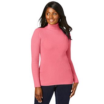 Jessica London Women's Plus Size Ribbed Cotton Turtleneck Sweater