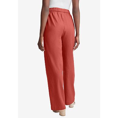 Jessica London Women's Plus Size Linen Wide Leg Sailor Pant