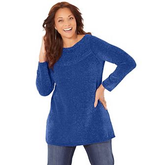Catherines Women's Plus Size Chenille Cable-Knit Boatneck Sweater