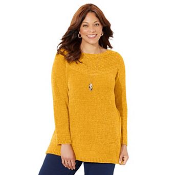 Catherines Women's Plus Size Chenille Cable-Knit Boatneck Sweater