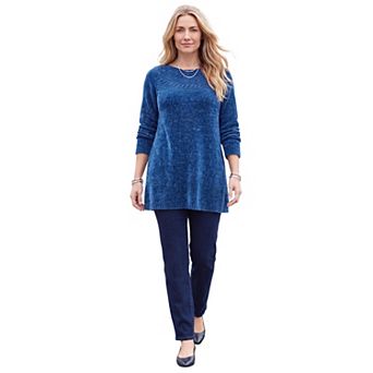 Catherines Women's Plus Size Petite Chenille Cable-Knit Boatneck Sweater