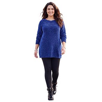 Catherines Women's Plus Size Petite Chenille Cable-Knit Boatneck Sweater