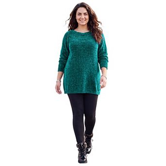 Catherines Women's Plus Size Petite Chenille Cable-Knit Boatneck Sweater