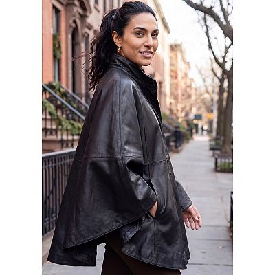 Jessica London Women's Plus Size Leather Poncho