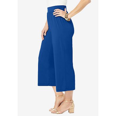 Jessica London Women's Plus Size Stretch Knit Wide Leg Crop Pant