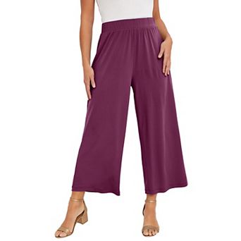 Jessica London Women's Plus Size Stretch Knit Wide Leg Crop Pant