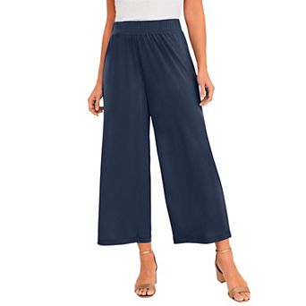 Jessica London Women's Plus Size Stretch Knit Wide Leg Crop Pant