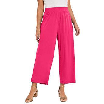 Jessica London Women's Plus Size Stretch Knit Wide Leg Crop Pant
