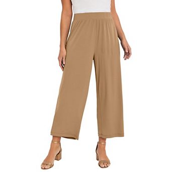 Jessica London Women's Plus Size Stretch Knit Wide Leg Crop Pant