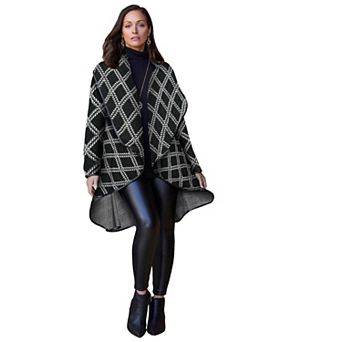 Jessica London Women's Plus Size Faux Leather-Trim Sweater