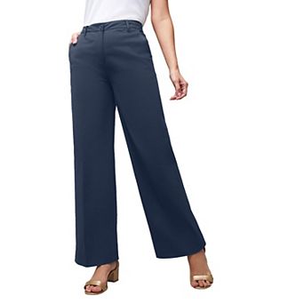 Jessica London Women's Plus Size Stretch Cotton Chino Wide-Leg Trouser