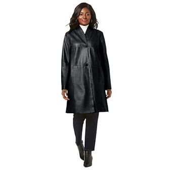 Jessica London Women's Plus Size Leather Swing Coat