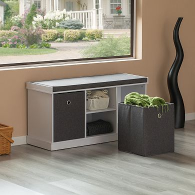 Mdf Storage Box Shoe Bench With 2 Shelves, Foldable Baskets And A Gray Cushion