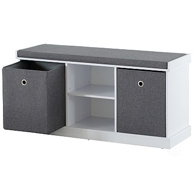 Mdf Storage Box Shoe Bench With 2 Shelves, Foldable Baskets And A Gray Cushion