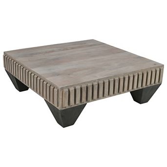 Tokyo Inspired Square Mango Wood Coffee Table, Handcrafted with Elegant Sandblasted and Tapered Legs