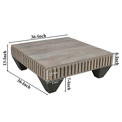 Tokyo Inspired Square Mango Wood Coffee Table, Handcrafted with Elegant Sandblasted and Tapered Legs