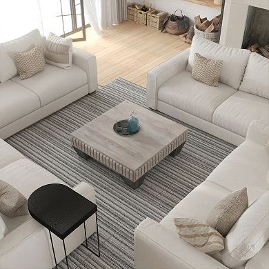 Tokyo Inspired Square Mango Wood Coffee Table, Handcrafted with Elegant Sandblasted and Tapered Legs