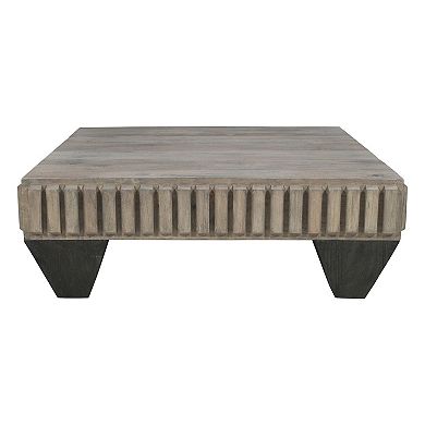 Tokyo Inspired Square Mango Wood Coffee Table, Handcrafted with Elegant Sandblasted and Tapered Legs