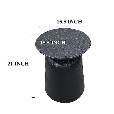 Josi 21 Inch Round End Table, Handcrafted Hammered Design, Drum Pedestal Aluminum Base, Matte Black