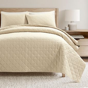 Lush Decor Haniya Solid Waffle Woven Cotton Textured Quilt Set