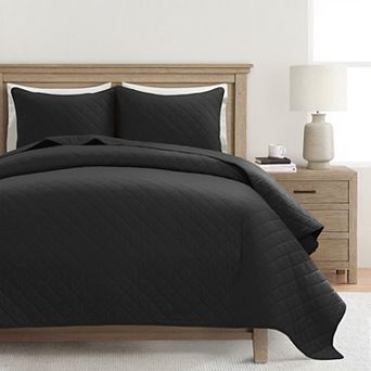 Lush Decor Ava Diamond Cotton Black 3 pc Quilt Set with Shams