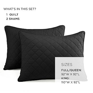 Lush Decor Ava Diamond Cotton Black 3-pc. Quilt Set with Shams
