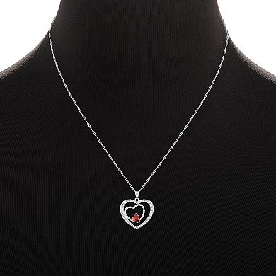 Brilliance Silver Plated Garnet & Cubic Heart Pendant Necklace & Stud Earring Set