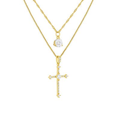 Brilliance 18k Gold Plated Cubic Zirconia Cross Pendant Necklace Set