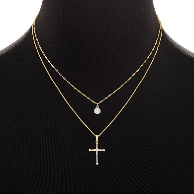 Brilliance 18k Gold Plated Cubic Zirconia Cross Pendant Necklace Set