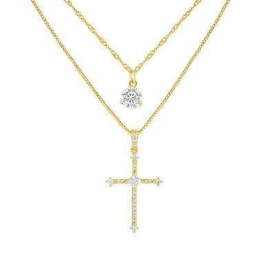 Brilliance 18k Gold Plated Cubic Zirconia Cross Pendant Necklace Set