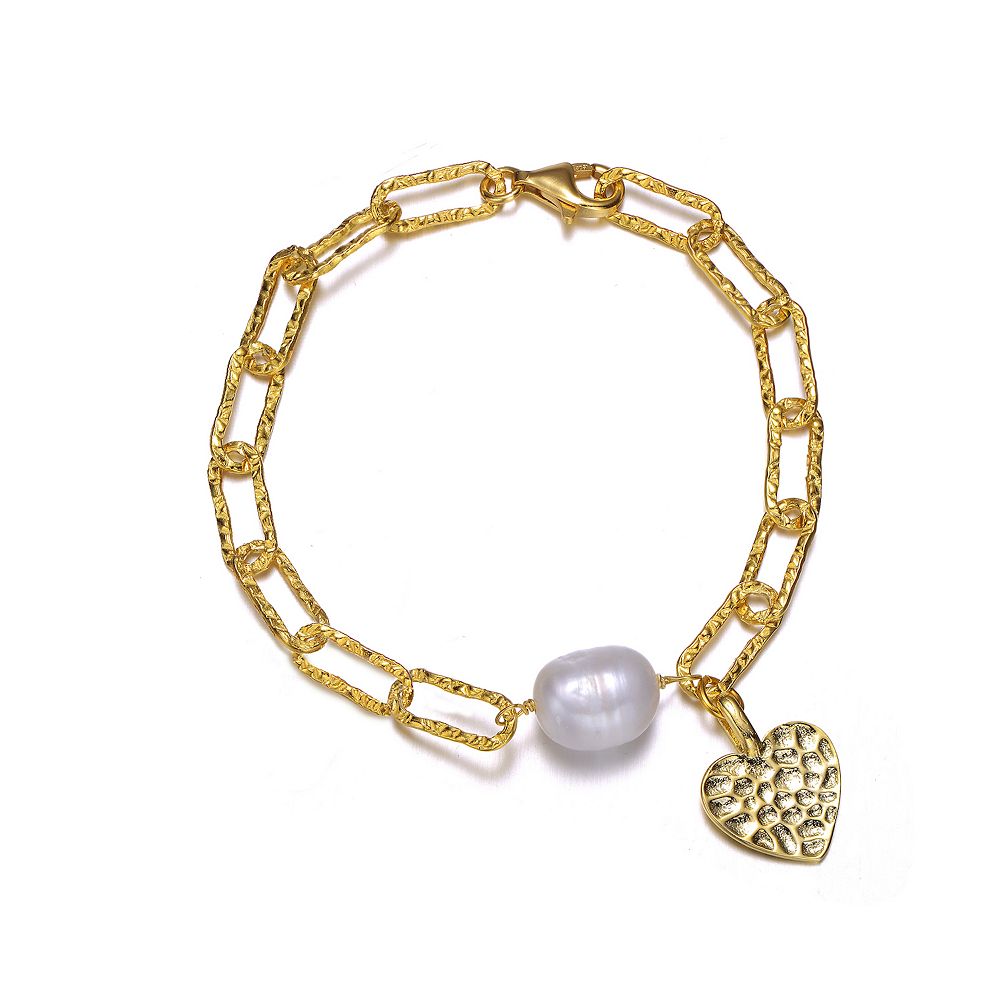 Gold Over Sterling Silver Freshwater Pearl and Garnet Adjustable Bracelet - Cross