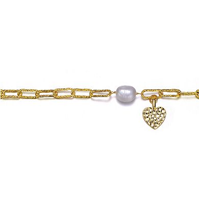 14k Gold Over Silver Freshwater Cultured Pearl Link Bracelet