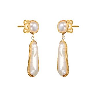 14k Gold over Sterling Silver Freshwater Simulated Pearl Dangling Earrings