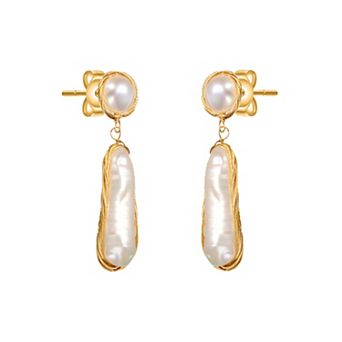 14k Gold over Sterling Silver Freshwater Simulated Pearl Dangling Earrings
