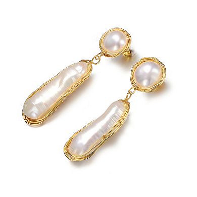 14k Gold over Sterling Silver Freshwater Simulated Pearl Dangling Earrings