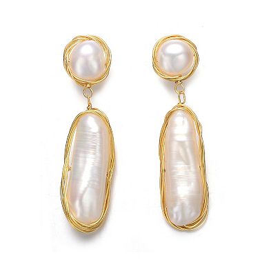 14k Gold over Sterling Silver Freshwater Simulated Pearl Dangling Earrings