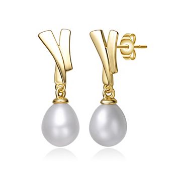 14k Gold Over Silver Freshwater Cultured Pearl Eternity Circle Halo Drop Earrings