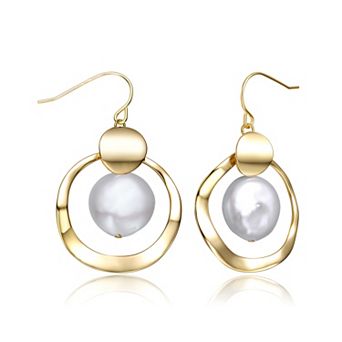 14k Gold Over Silver Freshwater Cultured Pearl Halo Drop Earrings