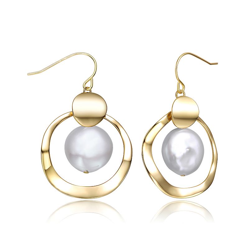 14k Gold Over Silver Freshwater Cultured Pearl Halo Drop Earrings, Women's, Gold Tone