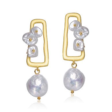 14k Gold Over Silver Freshwater Cultured Pearl Cluster Drop Earrings