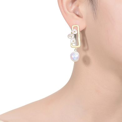 14k Gold Over Silver Freshwater Cultured Pearl Cluster Drop Earrings