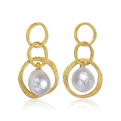 14k Gold Over Silver Freshwater Cultured Pearl Modern Drop Earrings