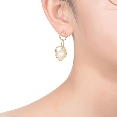 14k Gold Over Silver Freshwater Cultured Pearl Modern Drop Earrings
