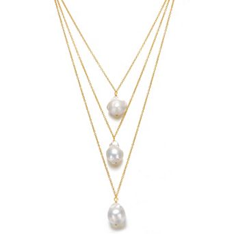 14k Gold Over Silver Freshwater Cultured Pearl Layered Necklace