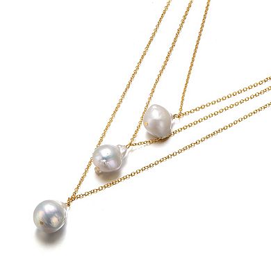 14k Gold Over Silver Freshwater Cultured Pearl Layered Necklace