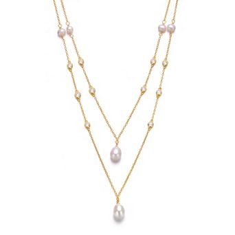 14k Gold Over Silver Freshwater Cultured Pearl Layered Necklace