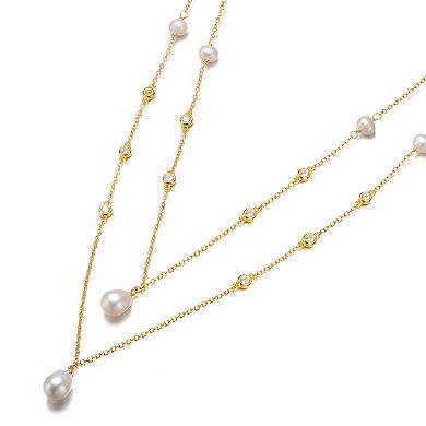 14k Gold Over Silver Freshwater Cultured Pearl Layered Necklace