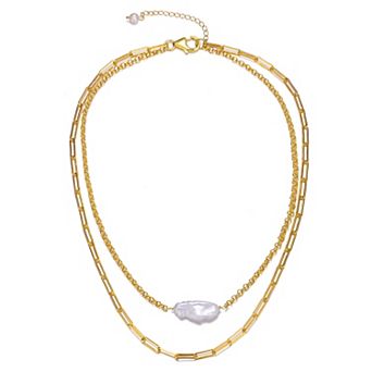 14k Gold Over Silver Freshwater Cultured Pearl Layered Necklace